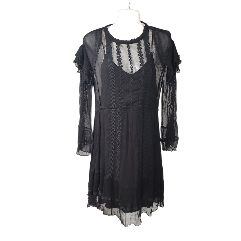 IRO Women's Black Sheer Western Boho Dress Long Sleeves Size 6 - Picture 3 of 16
